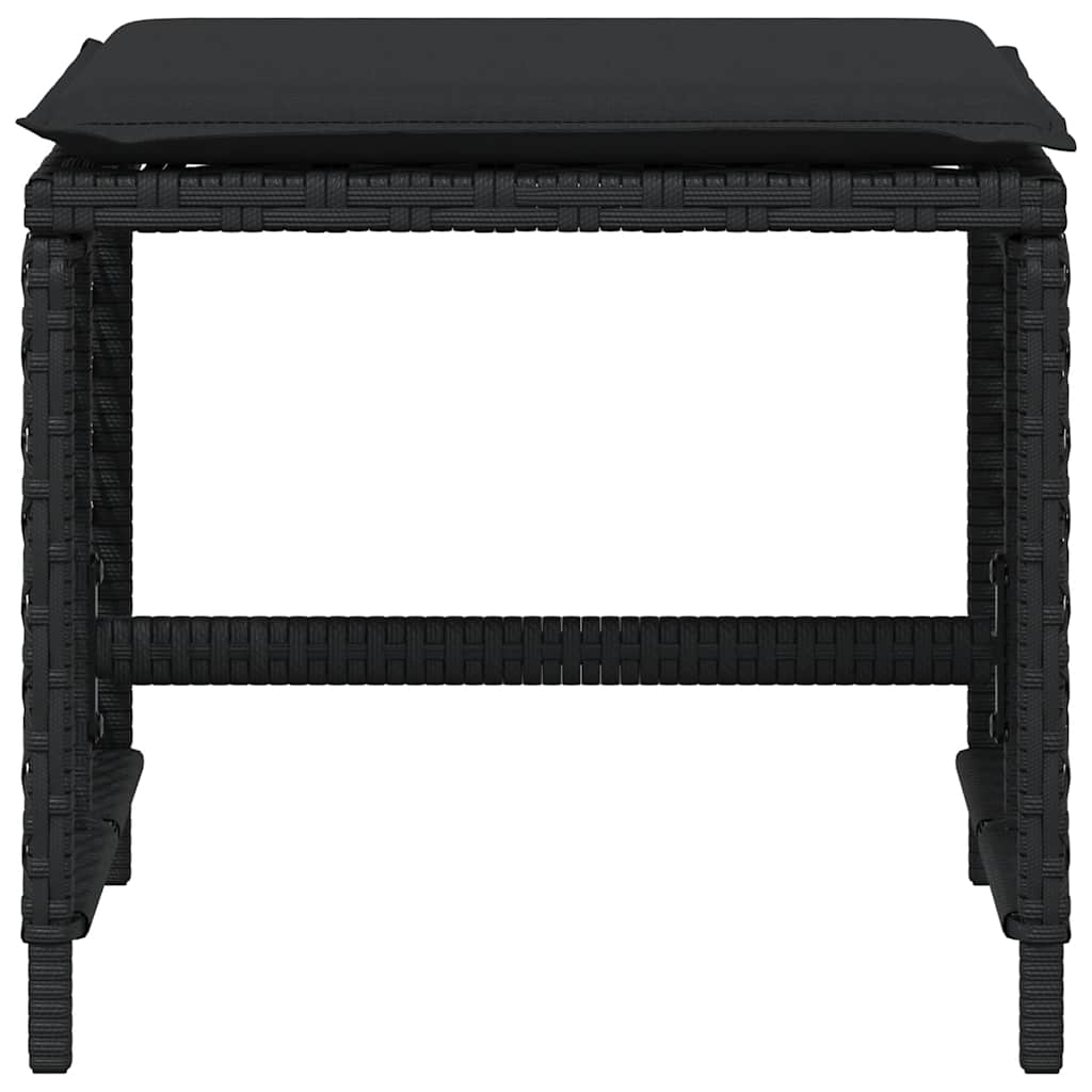 haveskammel med hynder 4 stk. 41x41x36 cm polyrattan sort