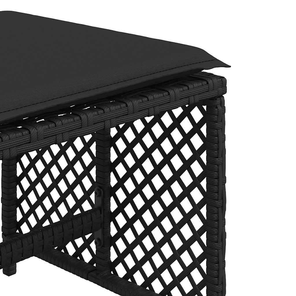 haveskammel med hynder 4 stk. 41x41x36 cm polyrattan sort