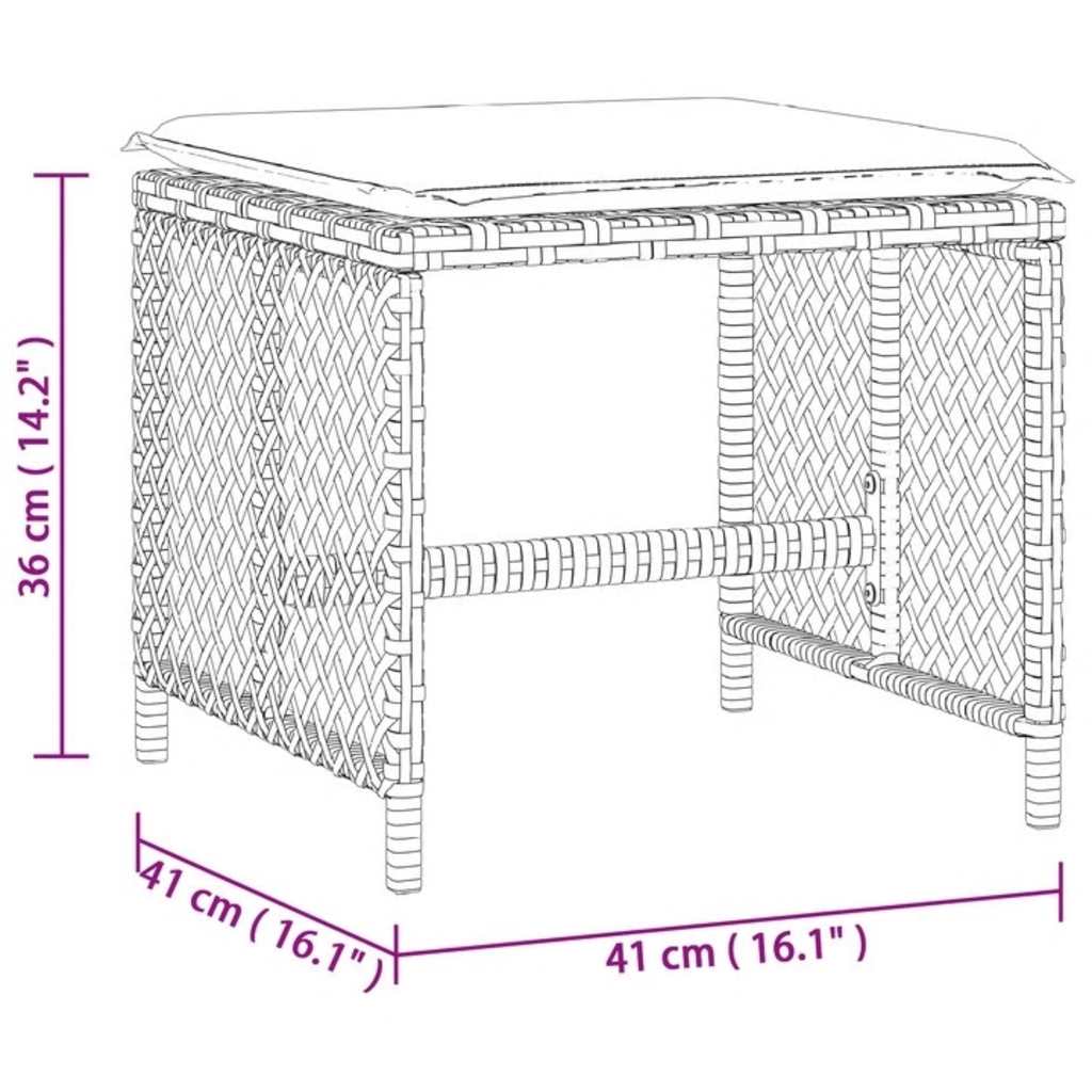 haveskamler 4 stk. med hynder 41x41x36 cm polyrattan grå