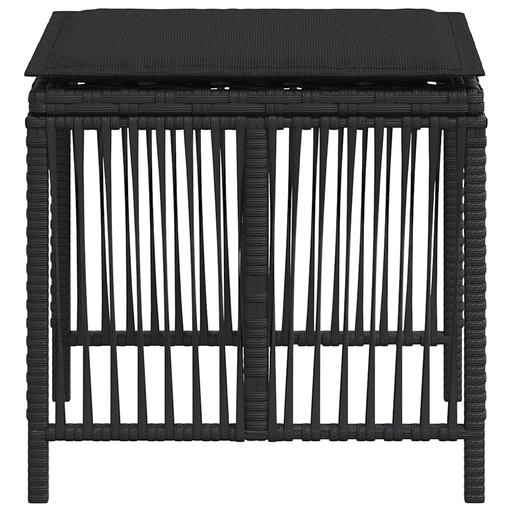 haveskammel med hynder 4 stk. 41x41x36 cm polyrattan sort