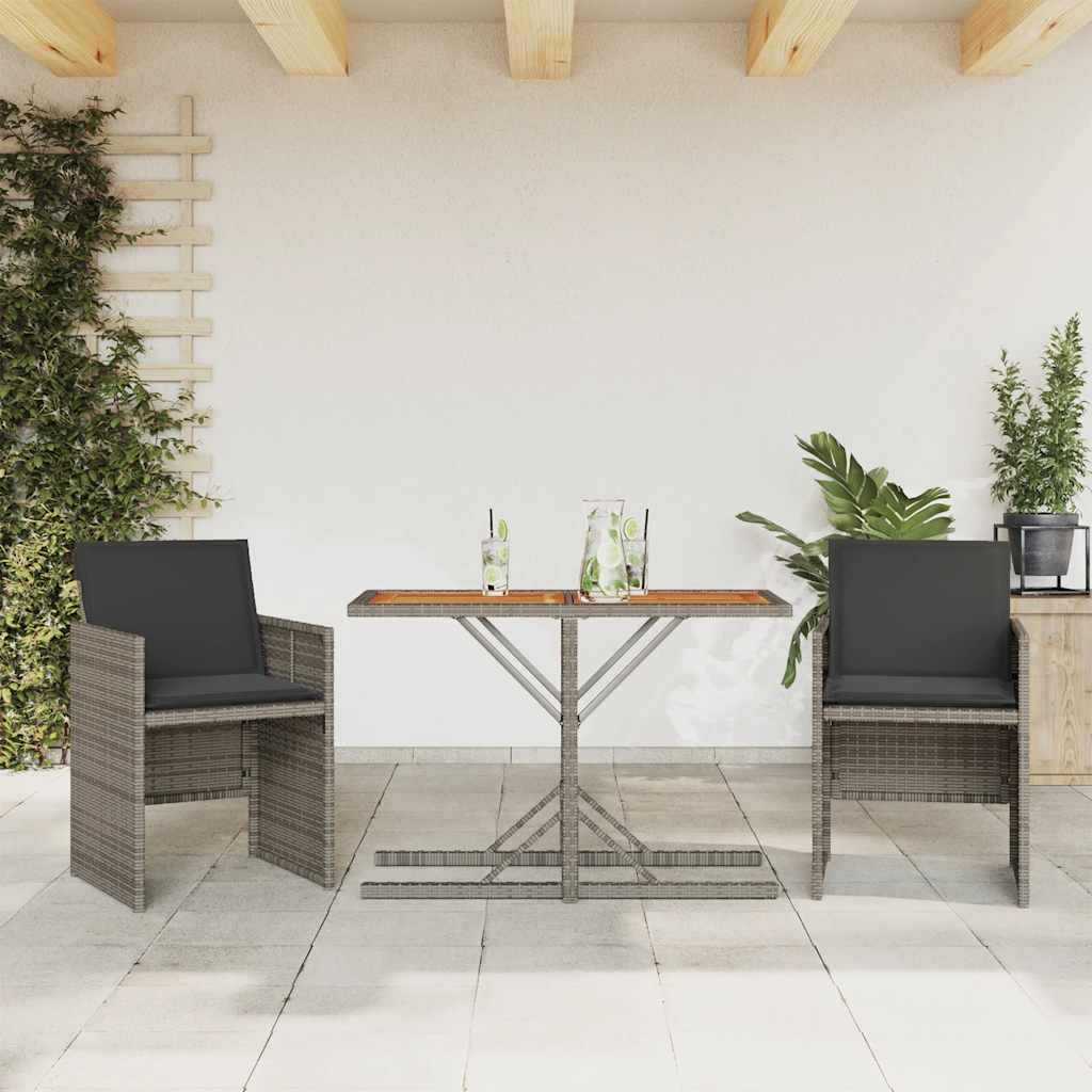 Bistrosæt Til Haven 3 Dele Med Hynder Polyrattan - Grå / træ