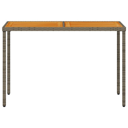 havebord med top i akacietræ 115x54x74 cm polyrattan grå