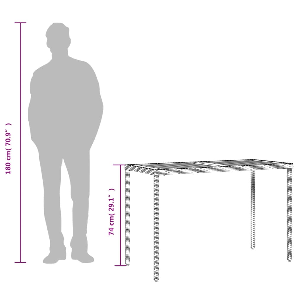havebord med top i akacietræ 115x54x74 cm polyrattan sort