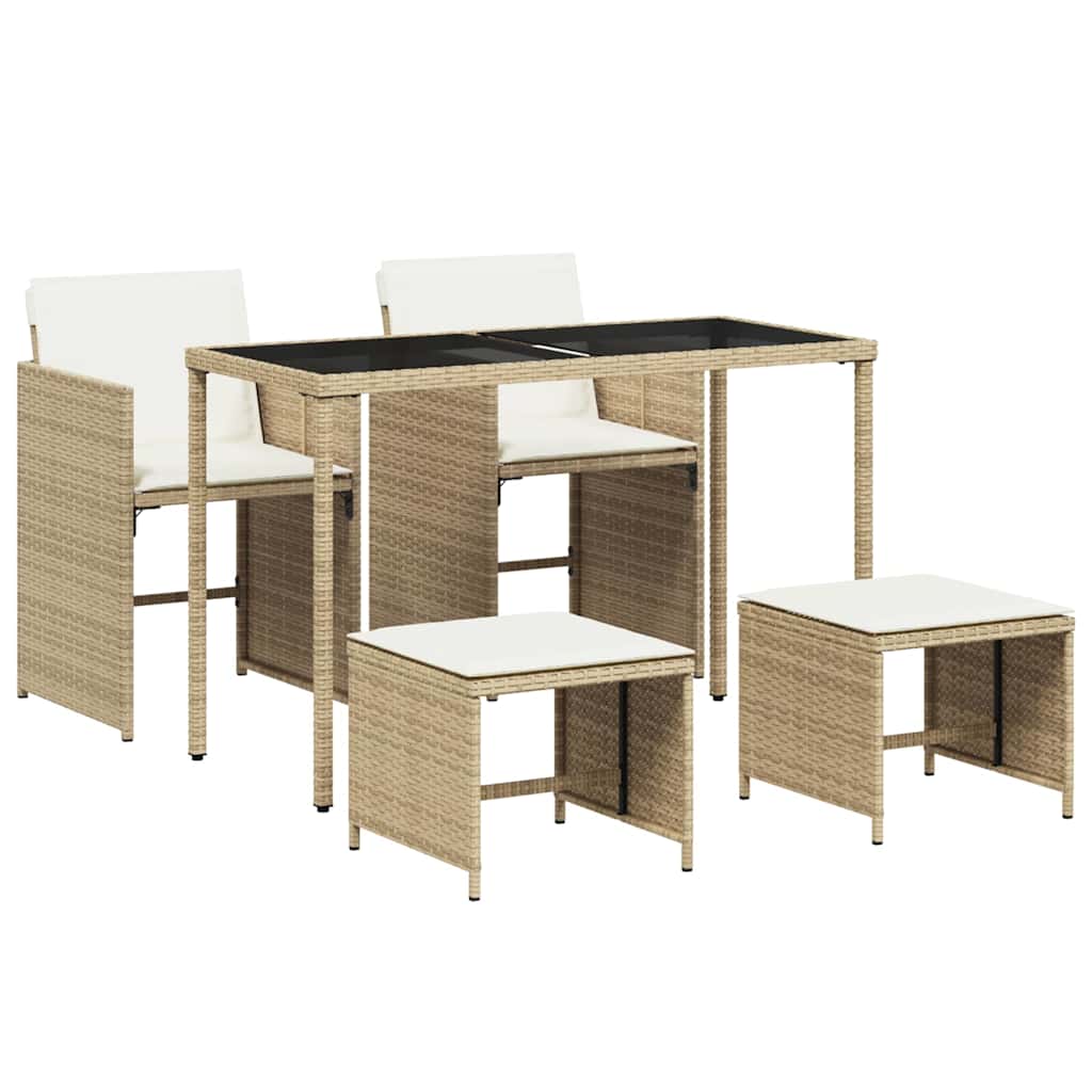 spisebordssæt til haven 5 dele med hynder polyrattan beige