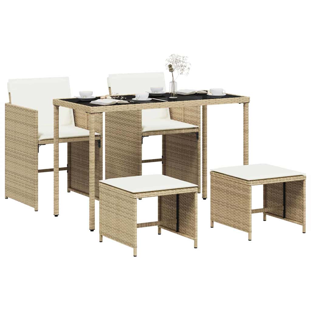spisebordssæt til haven 5 dele med hynder polyrattan beige