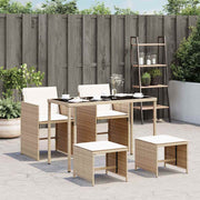 spisebordssæt til haven 5 dele med hynder polyrattan beige