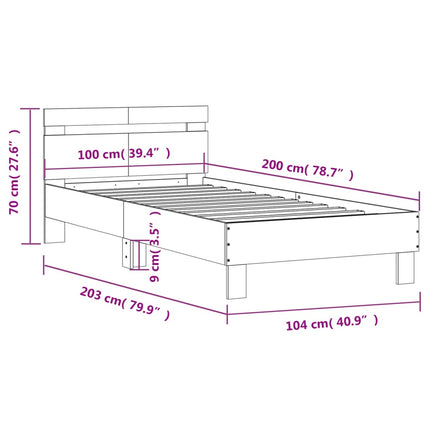 sengeramme med sengegavl 100x200 cm konstrueret træ betongrå