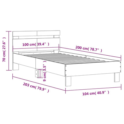 sengeramme med sengegavl 100x200 cm konstrueret træ røget eg