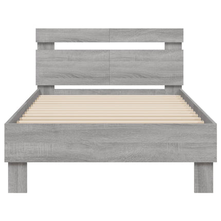 sengeramme med sengegavl 100x200 cm konstrueret træ grå sonoma