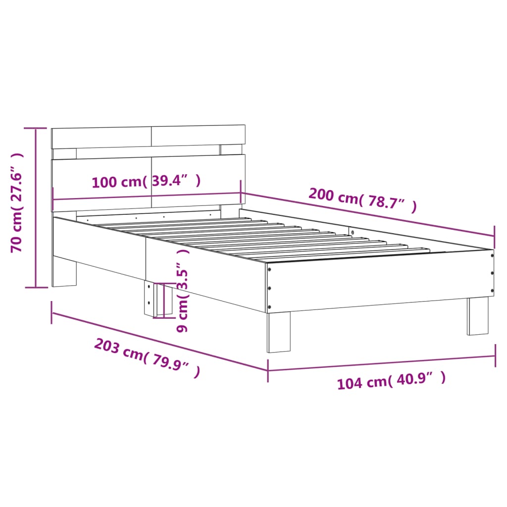 sengeramme med sengegavl 100x200 cm konstrueret træ grå sonoma