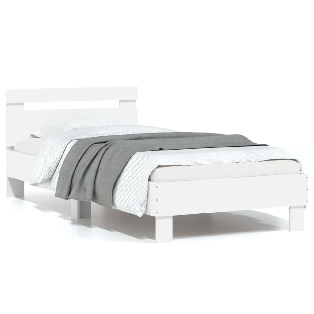 sengeramme med sengegavl 90x200 cm konstrueret træ hvid