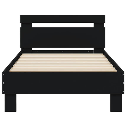 sengeramme med sengegavl 90x200 cm konstrueret træ sort