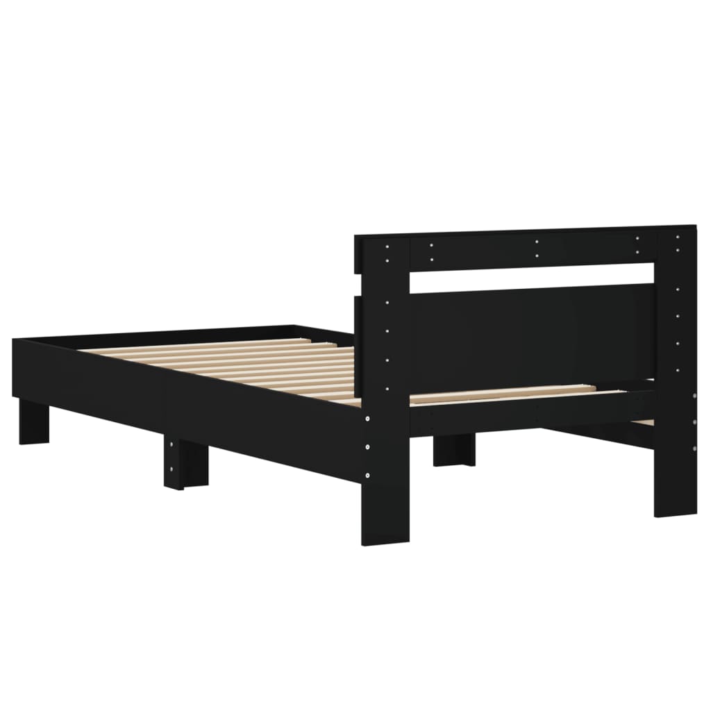 sengeramme med sengegavl 90x200 cm konstrueret træ sort