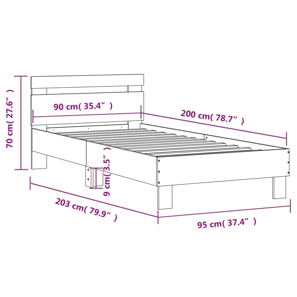 sengeramme m. sengegavl 90x200 cm uden madras sonoma-eg