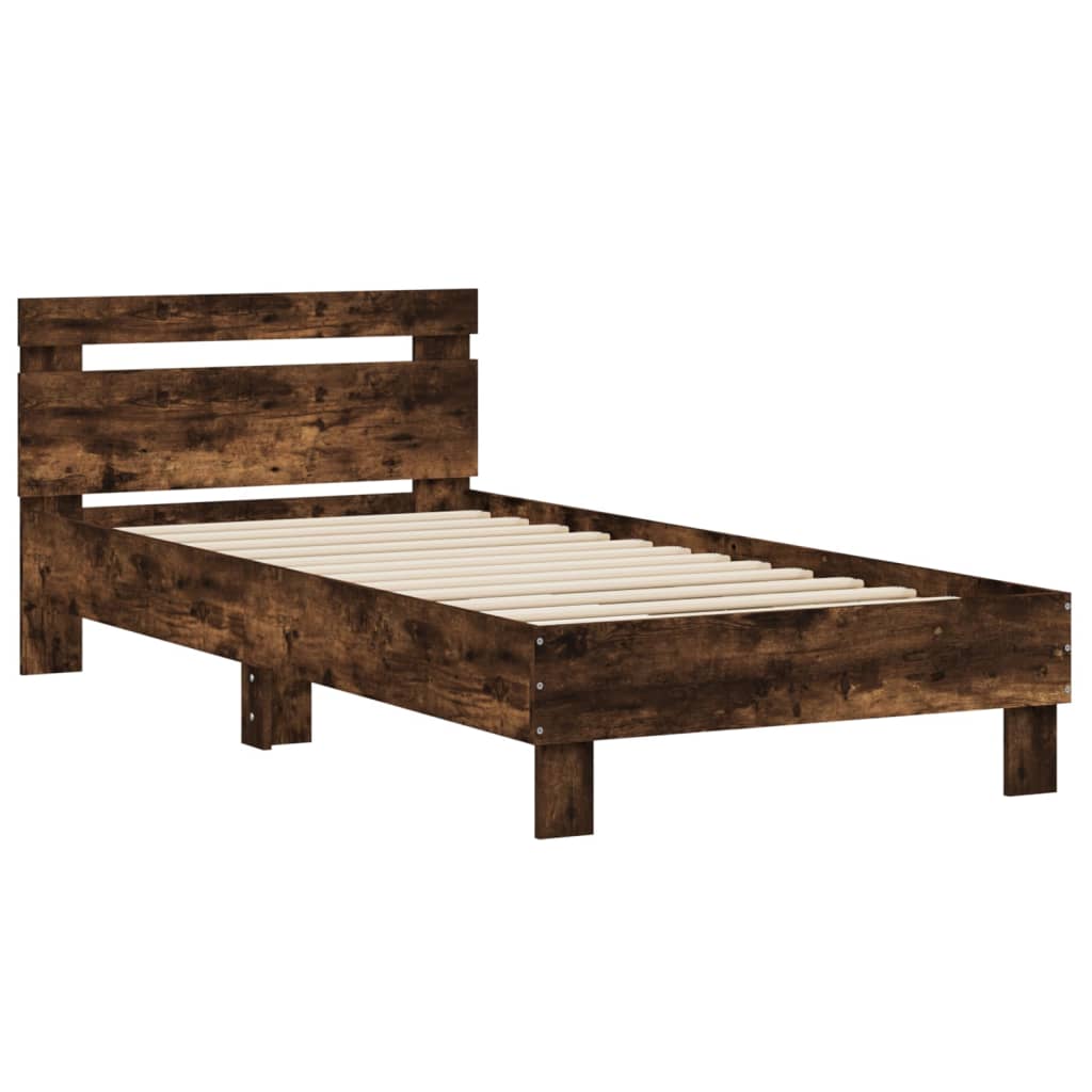 sengeramme med sengegavl 90x200 cm konstrueret træ røget eg