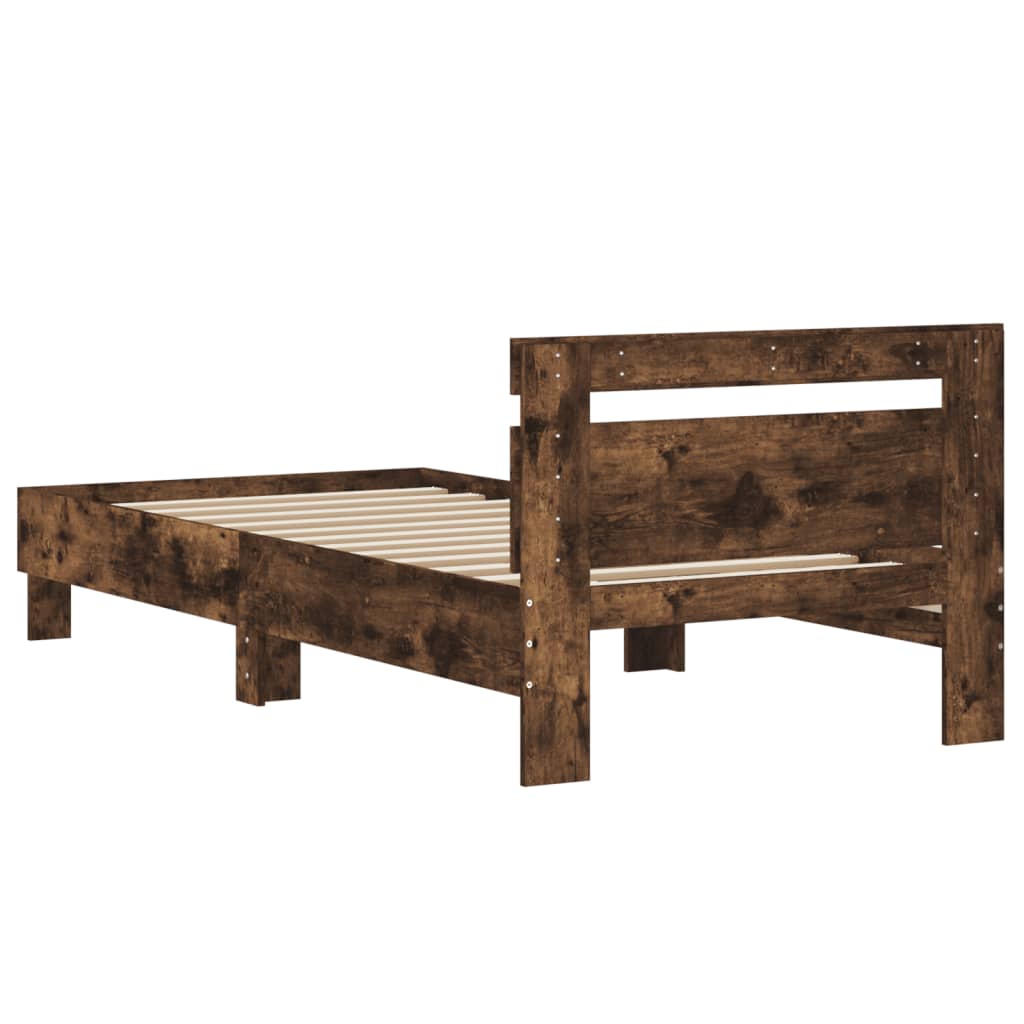 sengeramme med sengegavl 90x200 cm konstrueret træ røget eg