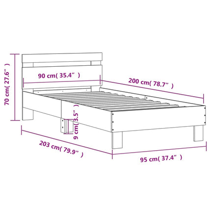 sengeramme med sengegavl 90x200 cm konstrueret træ røget eg