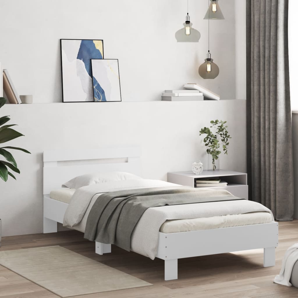 sengeramme med sengegavl 75x190 cm konstrueret træ hvid