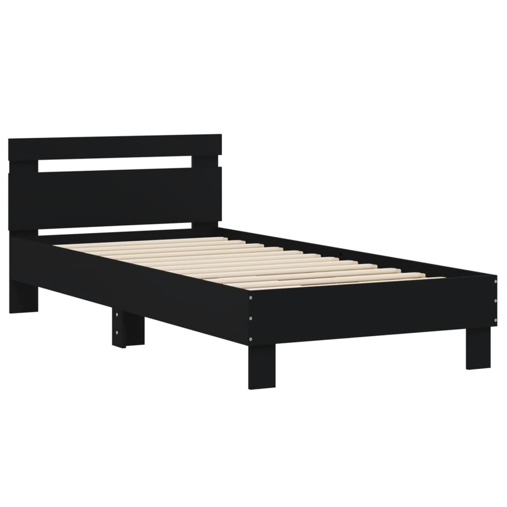 sengeramme med sengegavl 75x190 cm konstrueret træ sort