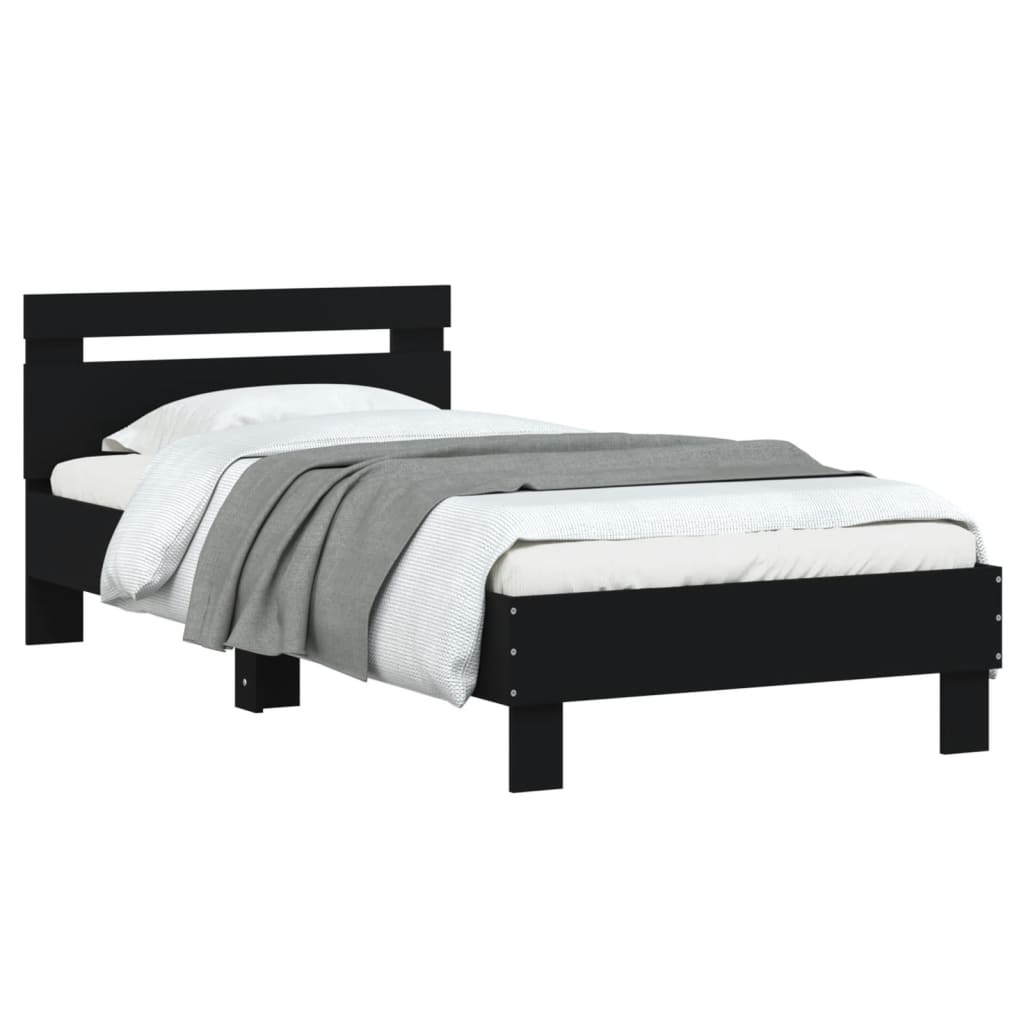 sengeramme med sengegavl 75x190 cm konstrueret træ sort