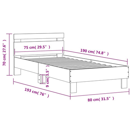 sengeramme med sengegavl 75x190 cm konstrueret træ røget eg