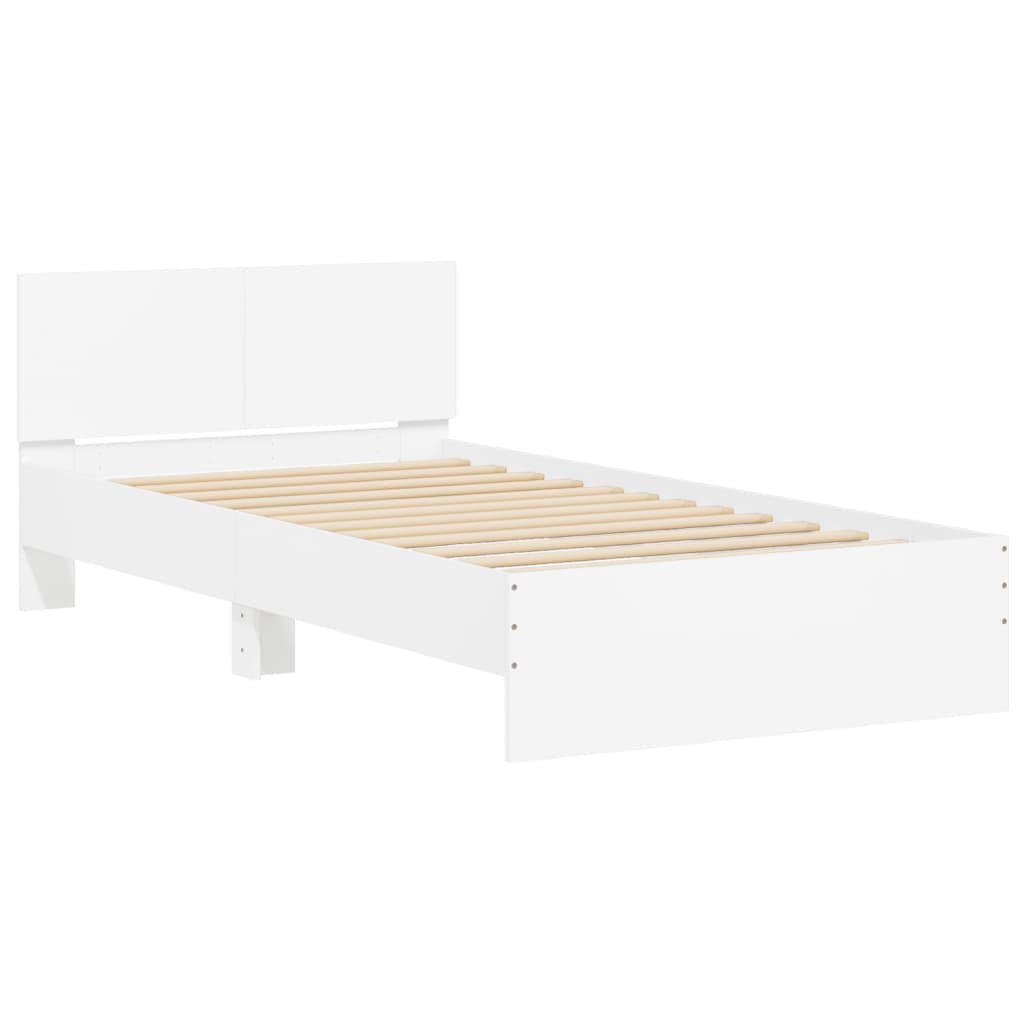 sengeramme med sengegavl 100x200 cm konstrueret træ hvid