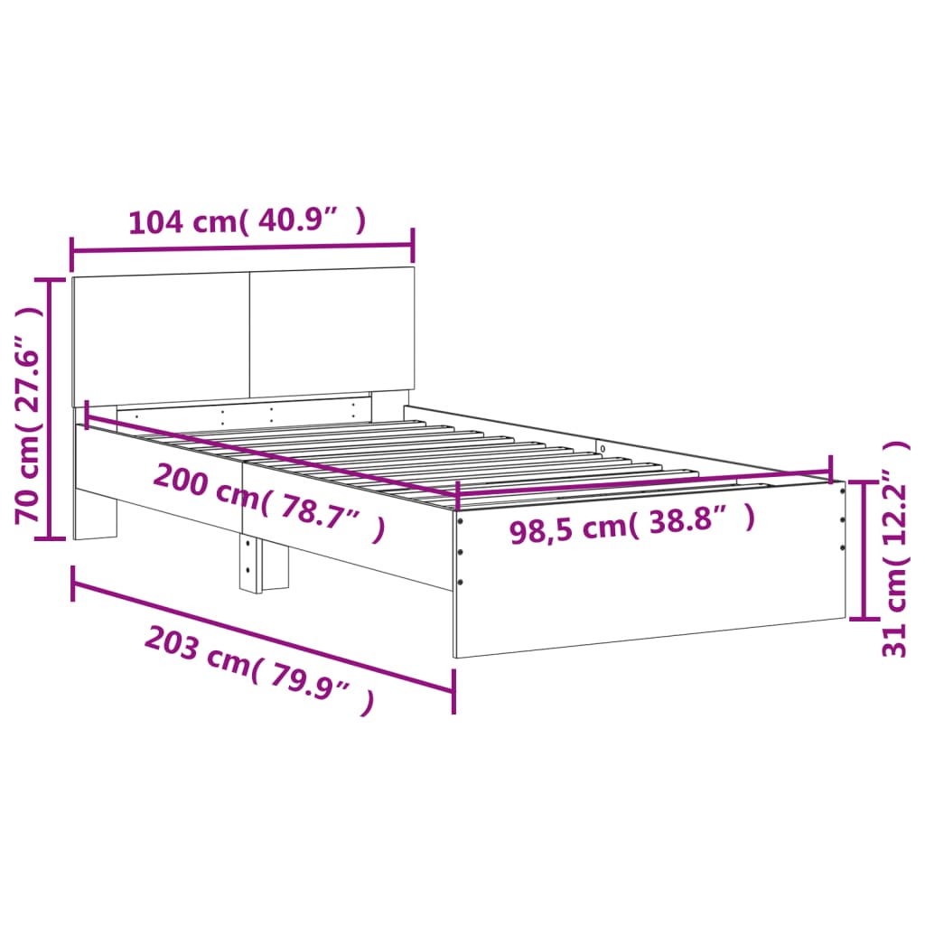 sengeramme med sengegavl 100x200 cm konstrueret træ betongrå