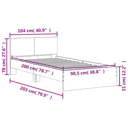 sengeramme med sengegavl 100x200 cm konstrueret træ betongrå