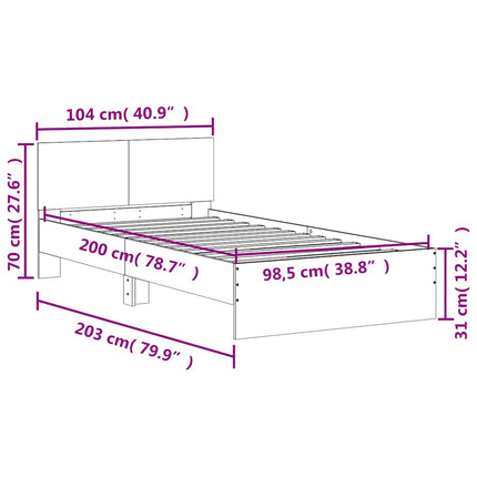 sengeramme med sengegavl 100x200 cm konstrueret træ røget eg