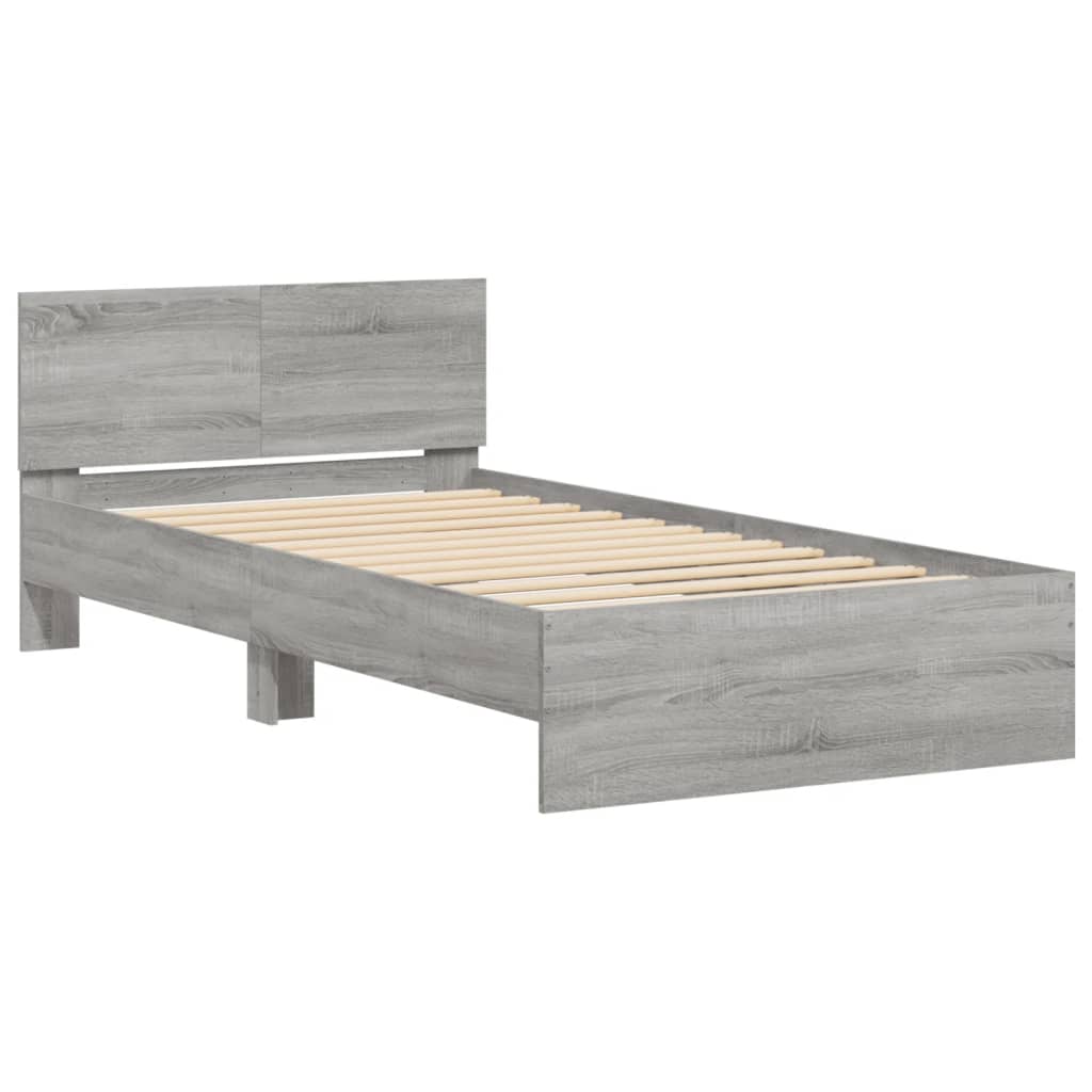 sengeramme med sengegavl 100x200 cm konstrueret træ grå sonoma