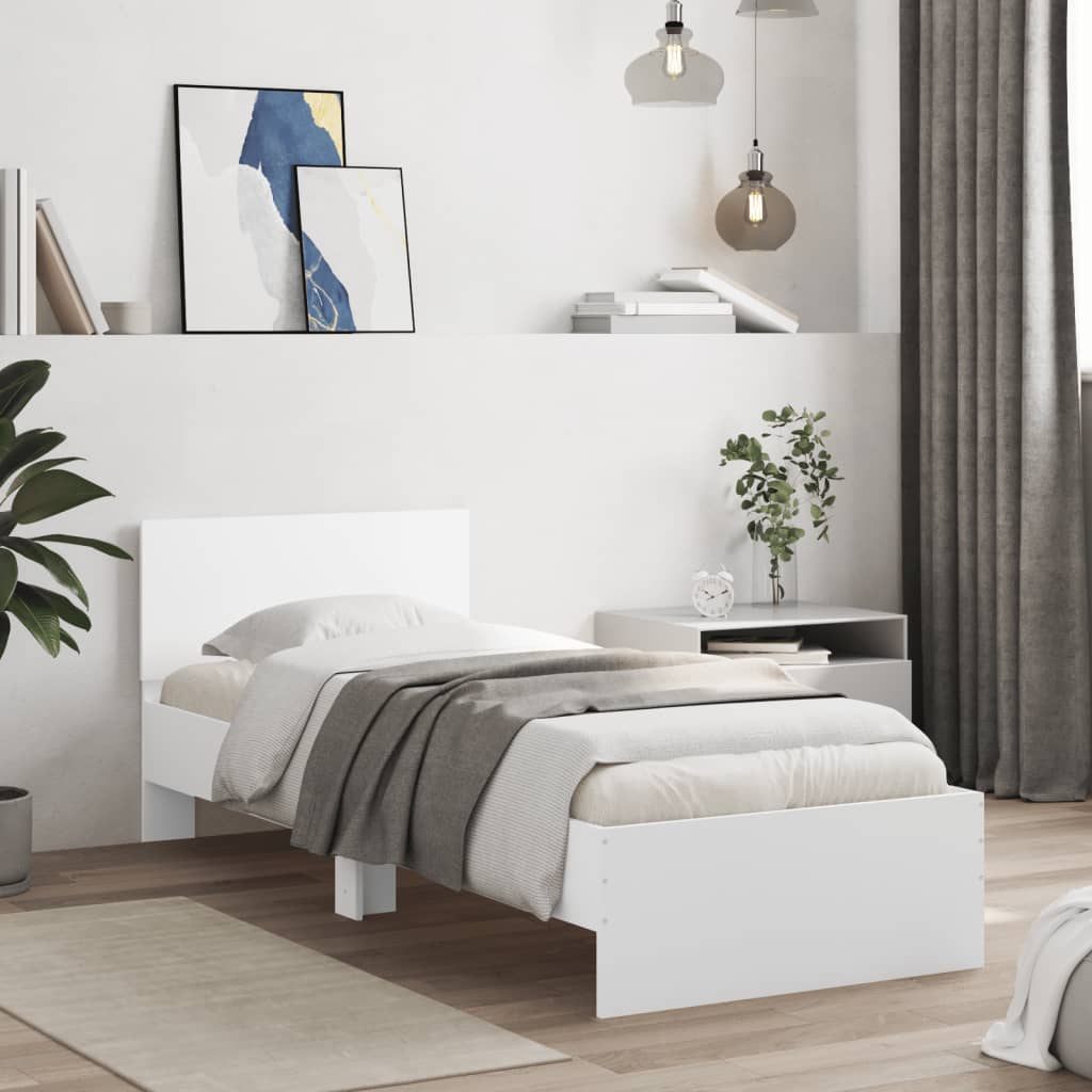 sengeramme med sengegavl 90x200 cm konstrueret træ hvid