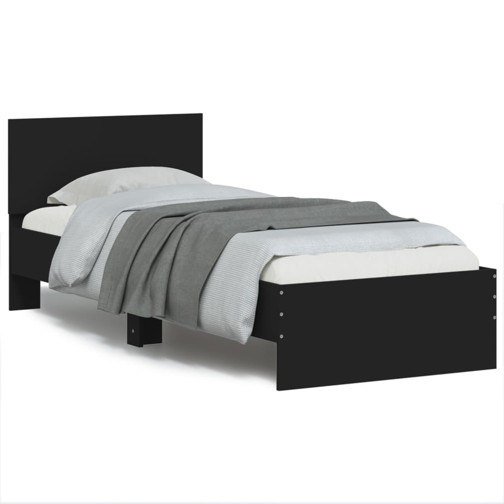 sengeramme med sengegavl 90x200 cm konstrueret træ sort