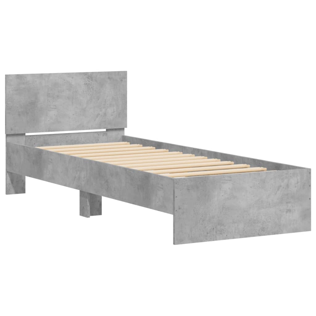 sengeramme med sengegavl 90x200 cm konstrueret træ betongrå