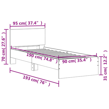 sengeramme med sengegavl 90x190 cm konstrueret træ hvid