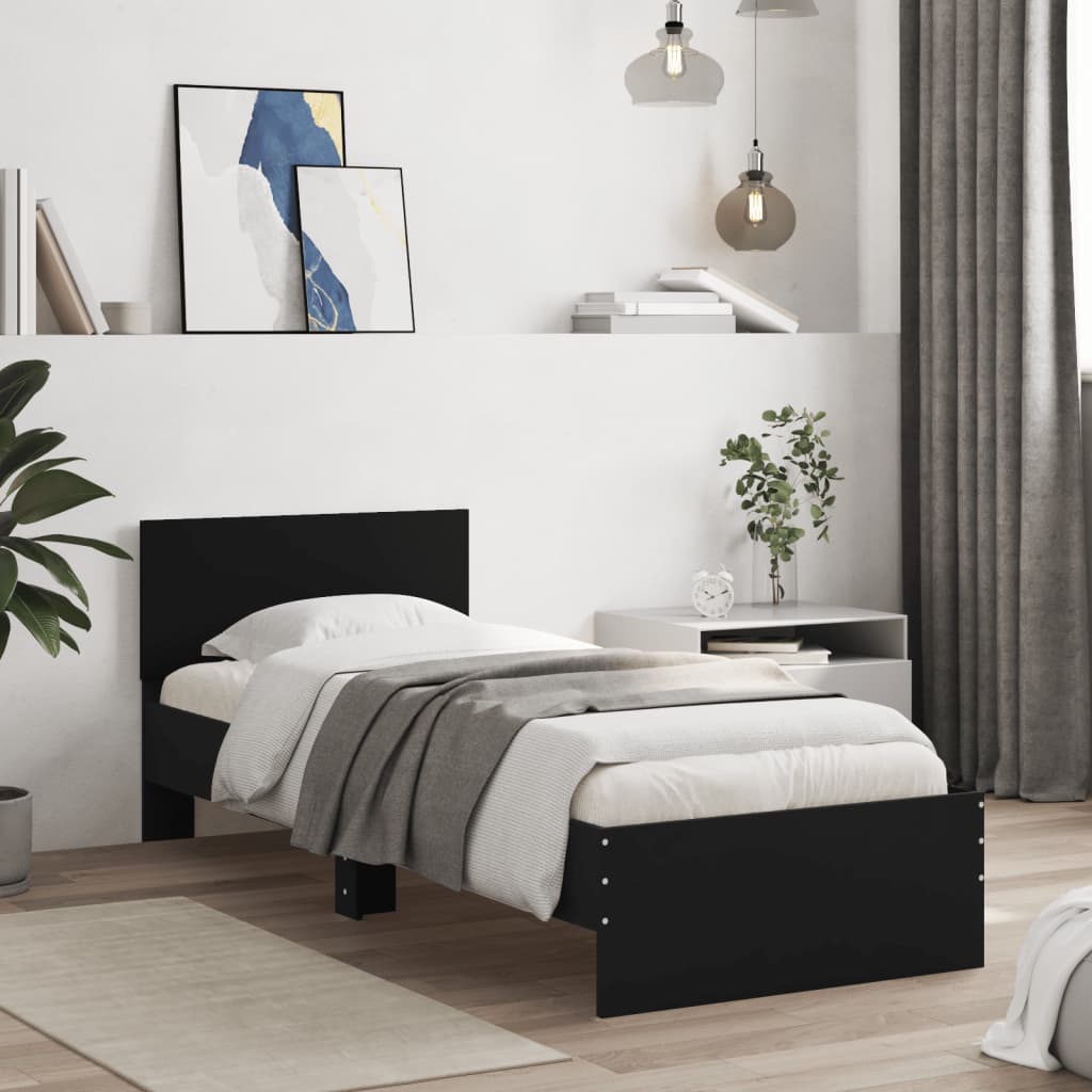 sengeramme med sengegavl 90x190 cm konstrueret træ sort