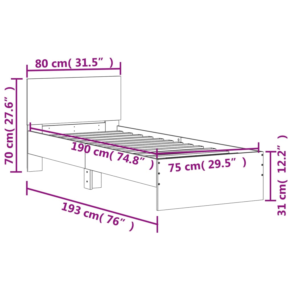 sengeramme med sengegavl 75x190 cm konstrueret træ hvid
