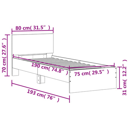 sengeramme m. sengegavl 75x190 cm konstrueret træ grå sonoma-eg