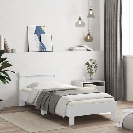 sengeramme med sengegavl og LED-lys 100x200 cm hvid