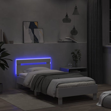 sengeramme med sengegavl og LED-lys 100x200 cm hvid