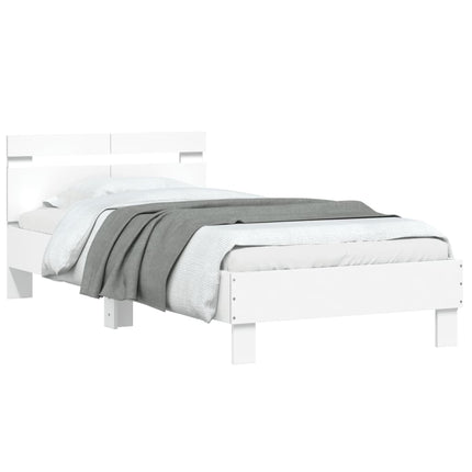 sengeramme med sengegavl og LED-lys 100x200 cm hvid