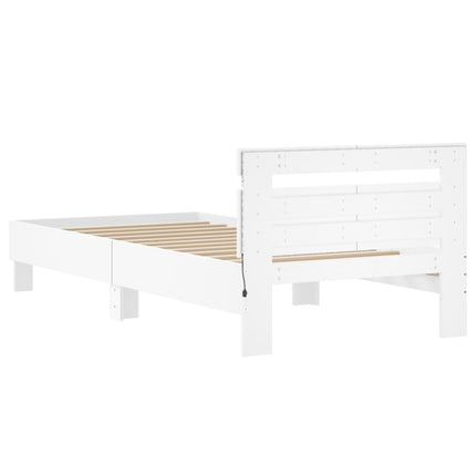 sengeramme med sengegavl og LED-lys 100x200 cm hvid