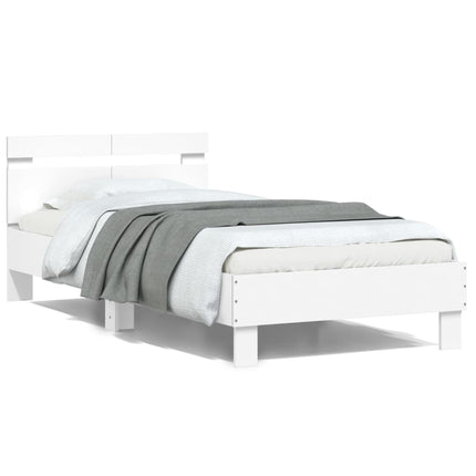 sengeramme med sengegavl og LED-lys 100x200 cm hvid