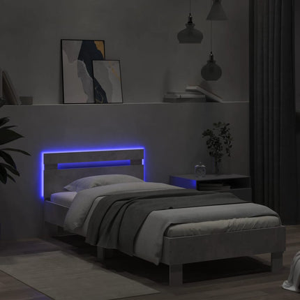 sengeramme med sengegavl og LED-lys 90x200 cm betongrå