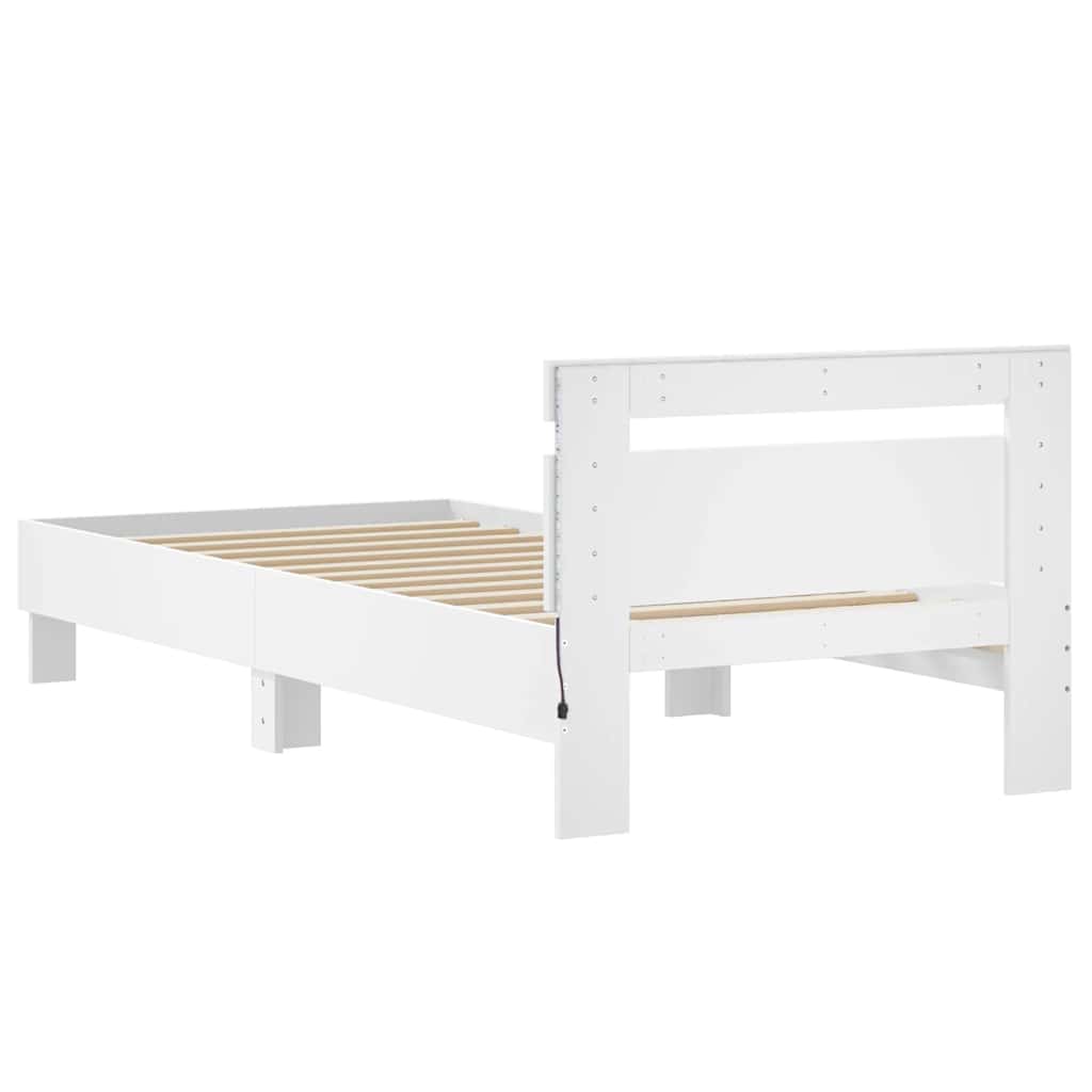 sengeramme med sengegavl og LED-lys 75x190 cm hvid