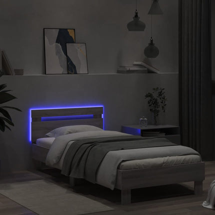 sengeramme med sengegavl og LED-lys 75x200 cm grå sonoma-eg
