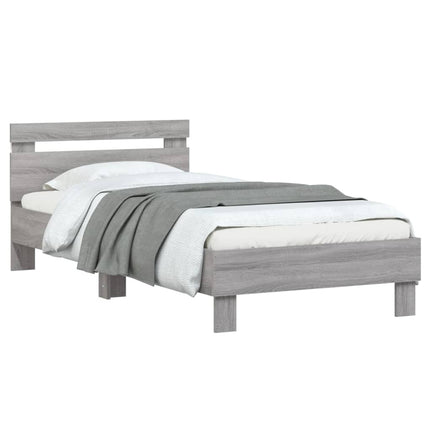 sengeramme med sengegavl og LED-lys 75x200 cm grå sonoma-eg