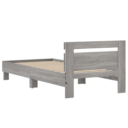 sengeramme med sengegavl og LED-lys 75x200 cm grå sonoma-eg