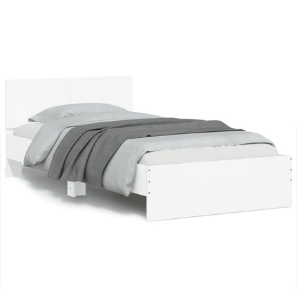 sengeramme med sengegavl og LED-lys 100x200 cm hvid