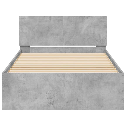 sengeramme med sengegavl og LED-lys 100x200 cm betongrå