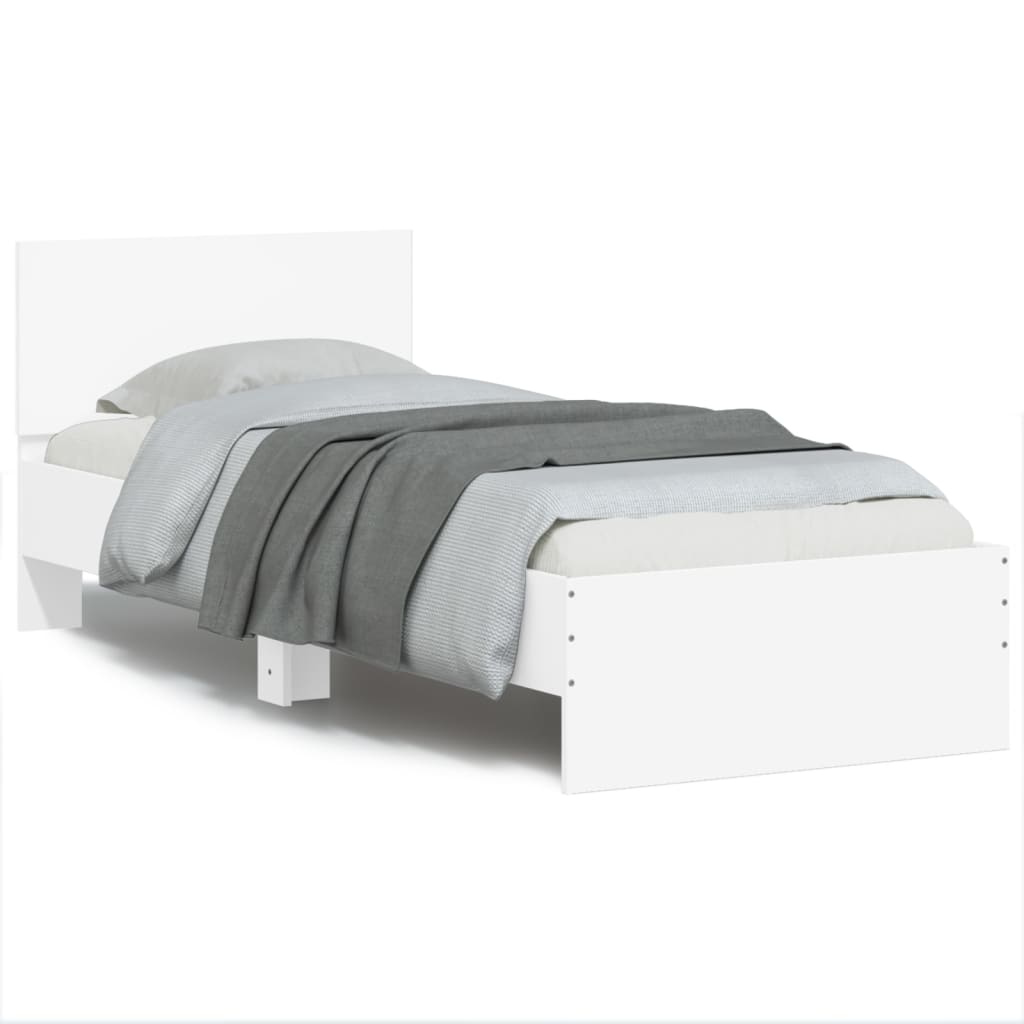 sengeramme med sengegavl og LED-lys 90x200 cm hvid